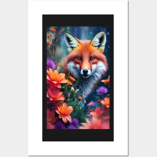 Fox and Flowers Posters and Art
